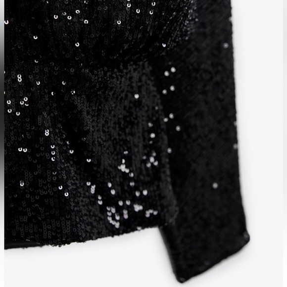 NWT Zara Draped Black Sequin Blouse - Picture 9 of 13